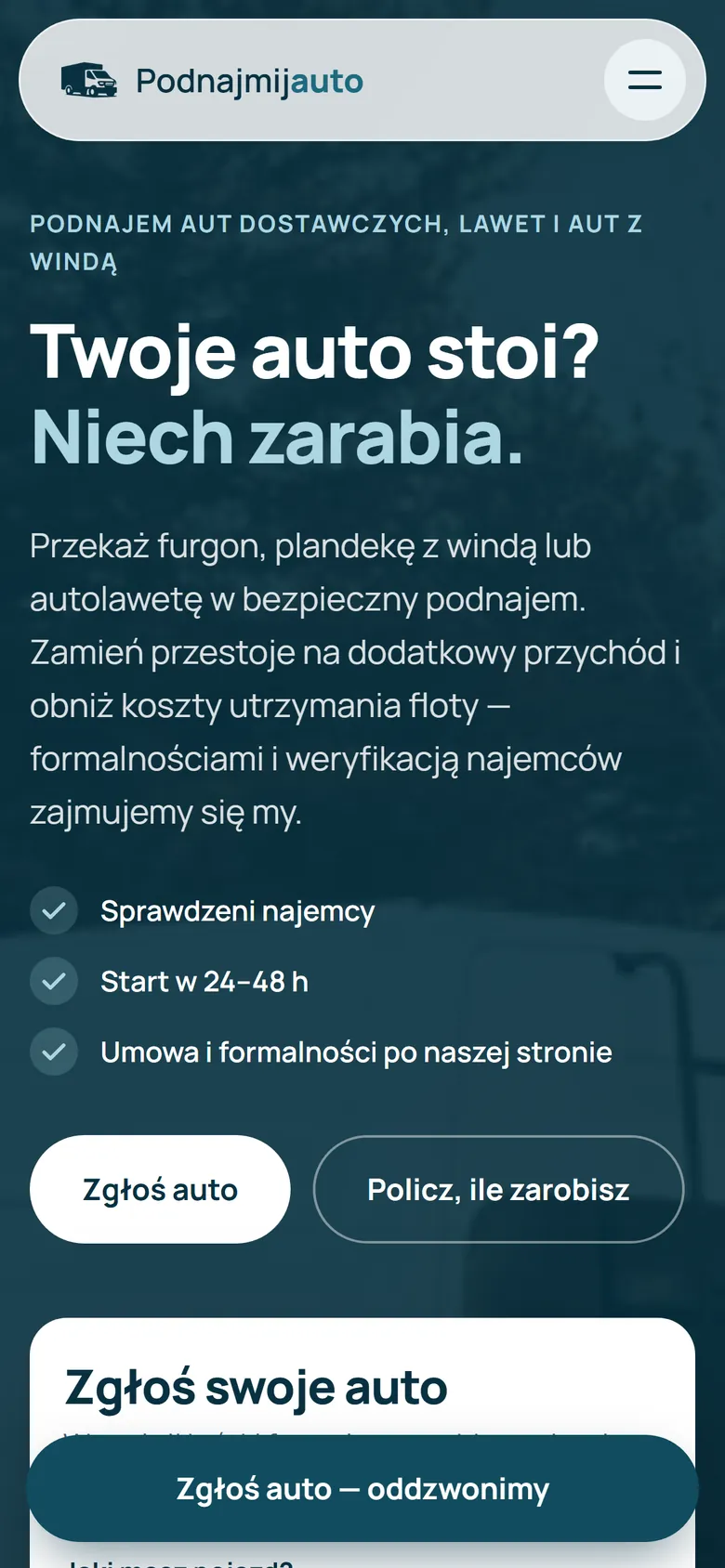 Nowa strona na telefonie: pierwszy ekran z hasłem i przyciskami